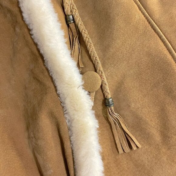 Gallery Leather Tan Suede Long Coat With Faux Sherpa Lining L - Picture 9 of 15